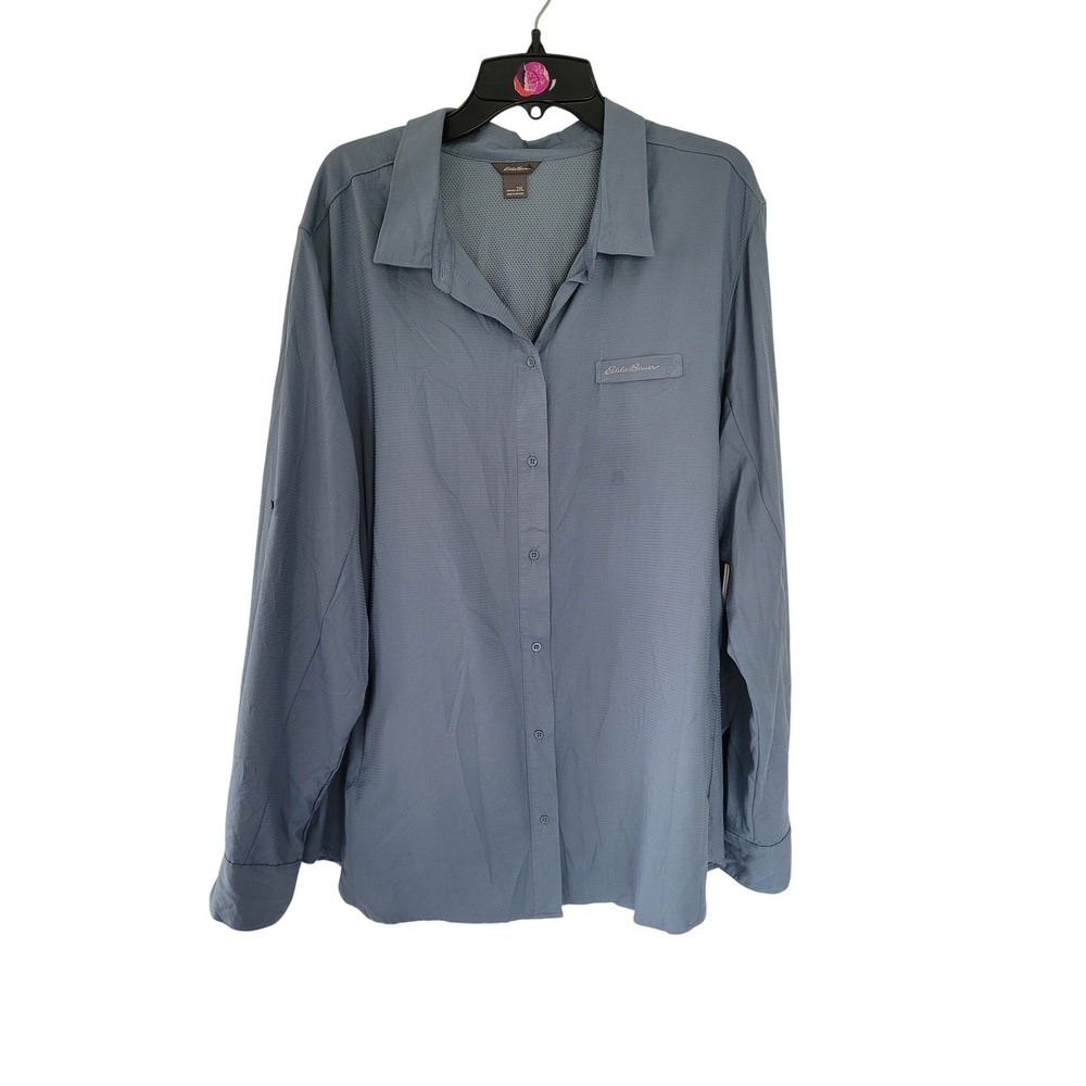 Eddie Bauer Womens 2XL UPF Long Sleeve Shirt Blue Ripstop Vented Hiking #1
